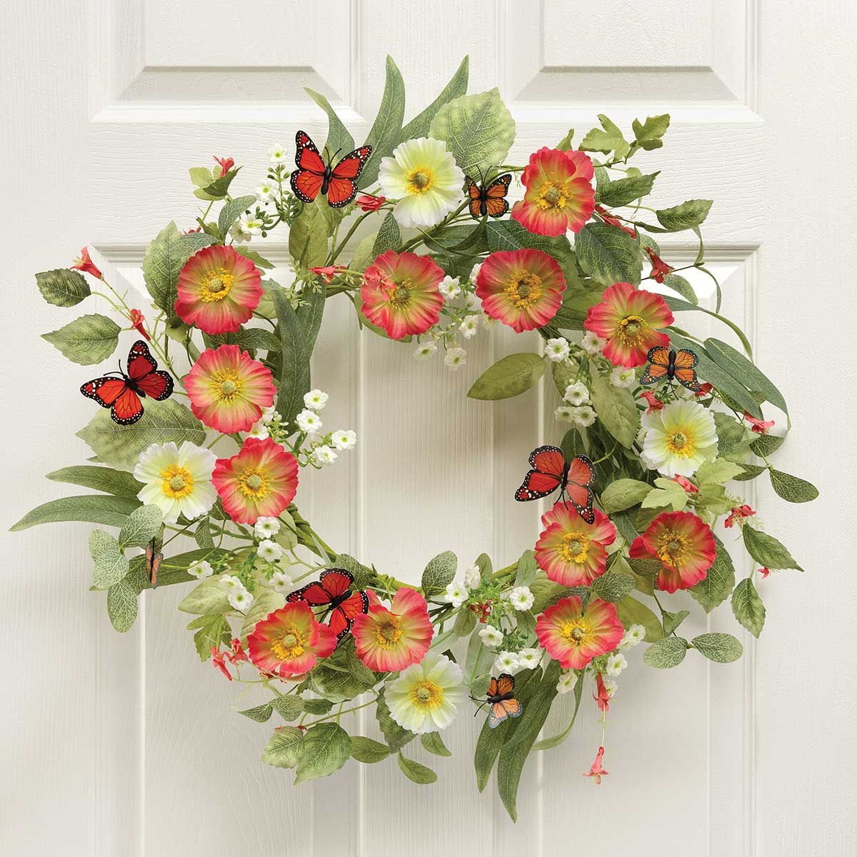 Coral Fair Poppy and Butterfly Wreath 25" (inner ring 10”)