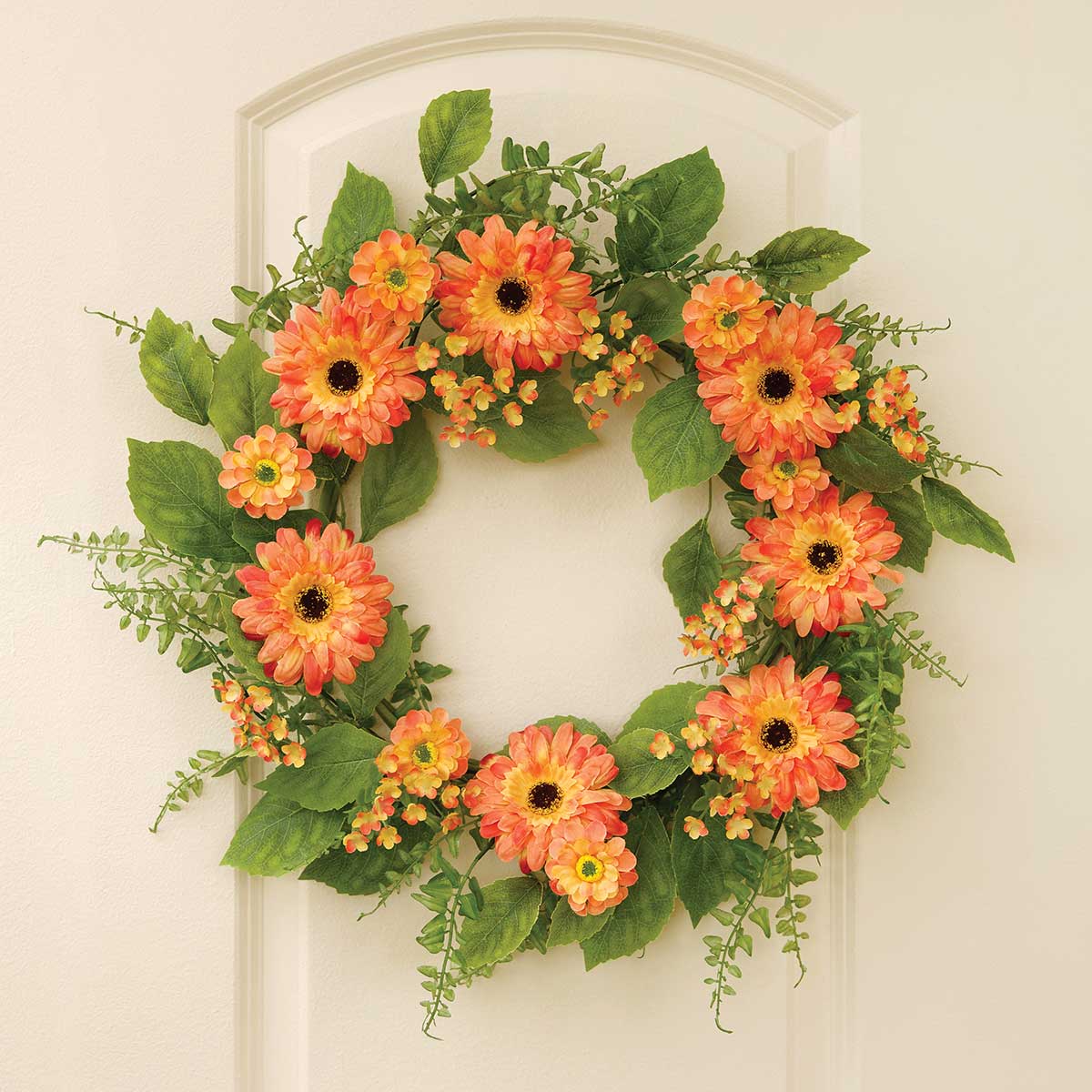 WREATH TANGERINE DAISY 22IN (INNER RING 11IN) - Click Image to Close