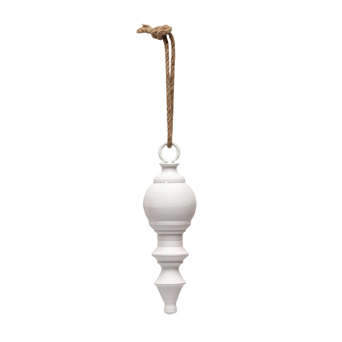 !FINIAL METAL ORNAMENT MATTE WHITE WITH ROPE HANGER