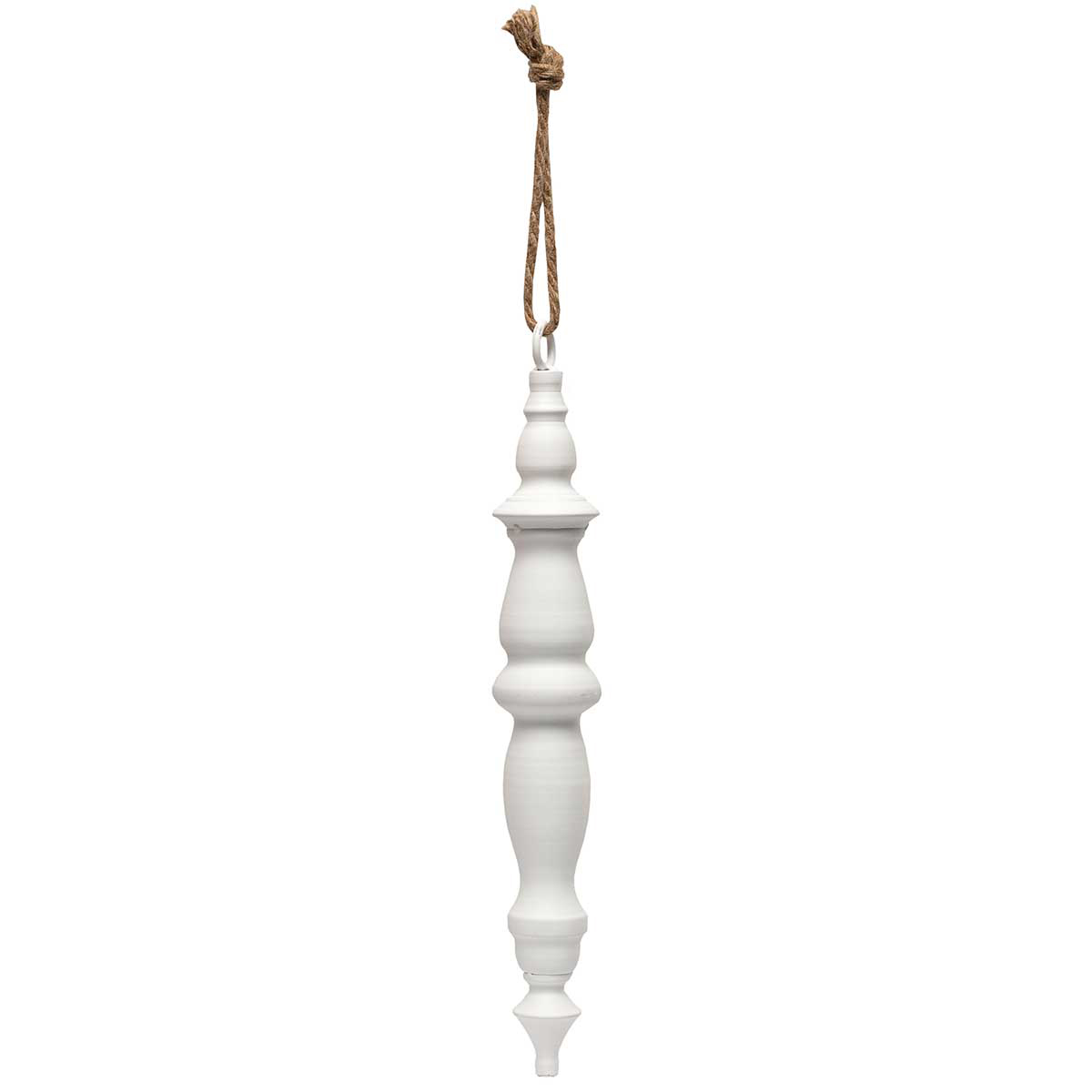 !FINIAL METAL ORNAMENT MATTE WHITE WITH ROPE HANGER LARGE