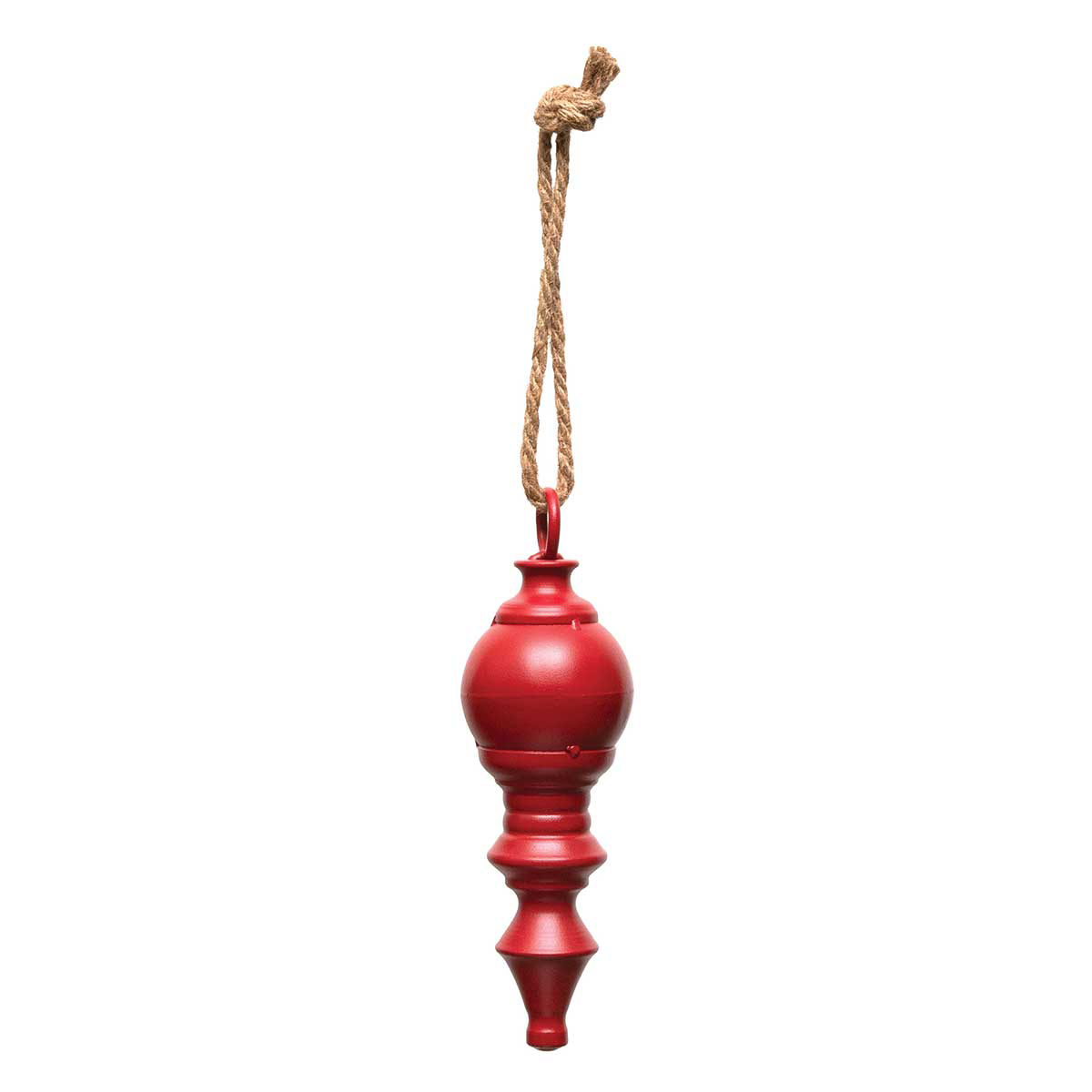 !FINIAL METAL ORNAMENT MATTE RED WITH ROPE HANGER SMALL