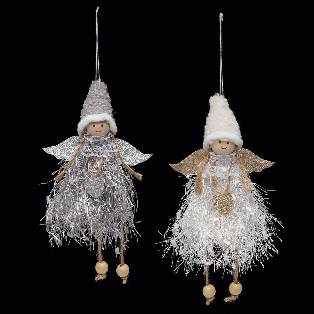 ORN ANGEL WITH ROPE LEGS 2 ASSORTED 4.25IN X 1.25IN X 8.5