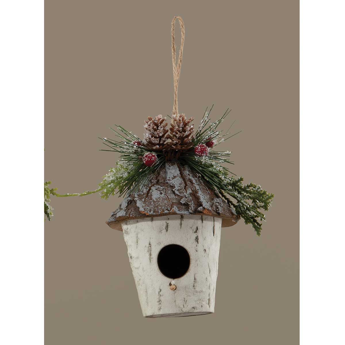 ORN BIRCH BIRD HOUSE ROUND 3IN X 5IN WHITE - Click Image to Close