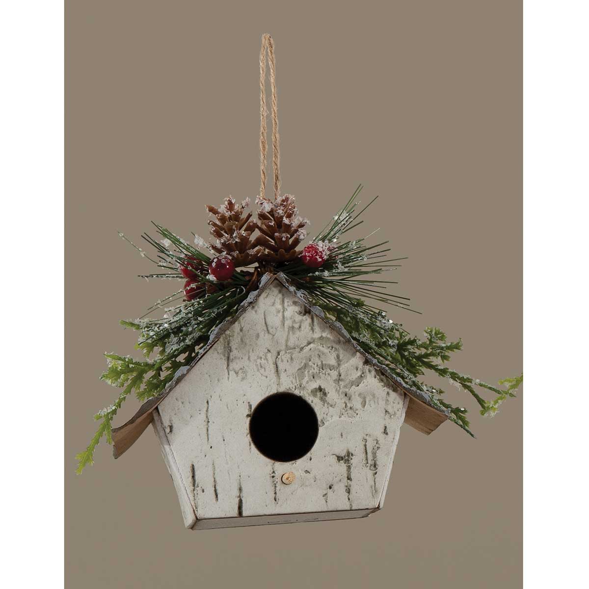 ORNAMENT BIRCH BIRD HOUSE 4IN X 2.5IN X 3.75IN - Click Image to Close