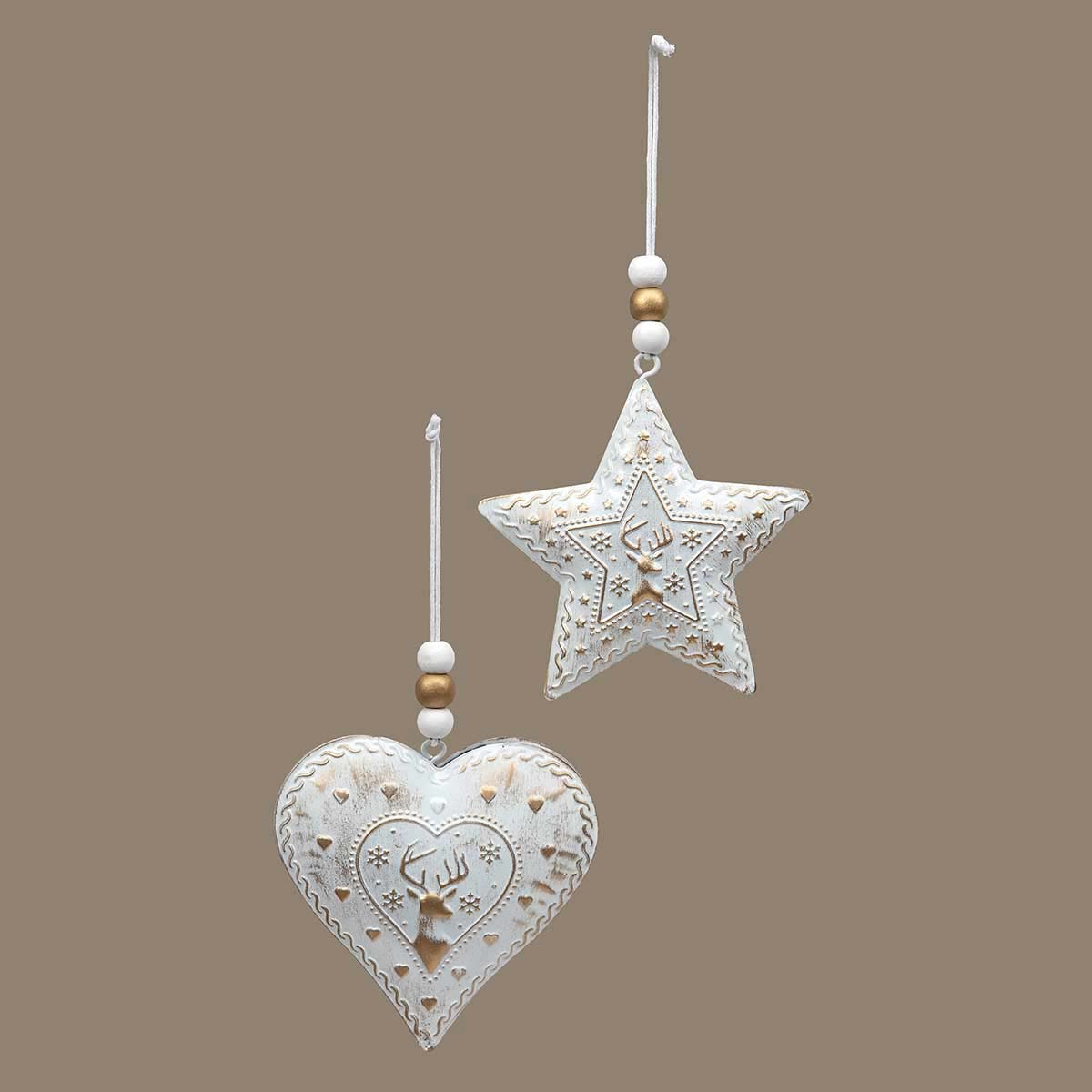 ORNAMENT STAR/HEART 2 ASSORTED 3.5IN X .5IN X 3.5IN/3.75IN WHITE
