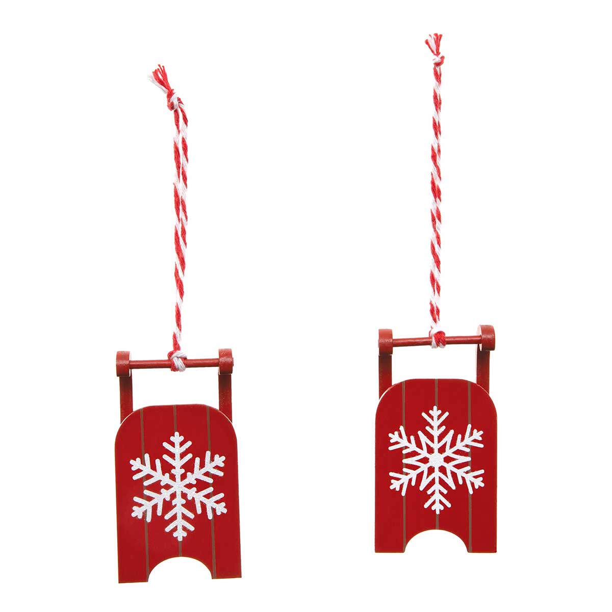 ORN HOLIDAY SLED 2 ASSORTED SMALL 1.5IN X .75IN X 3IN RED/WHITE - Click Image to Close