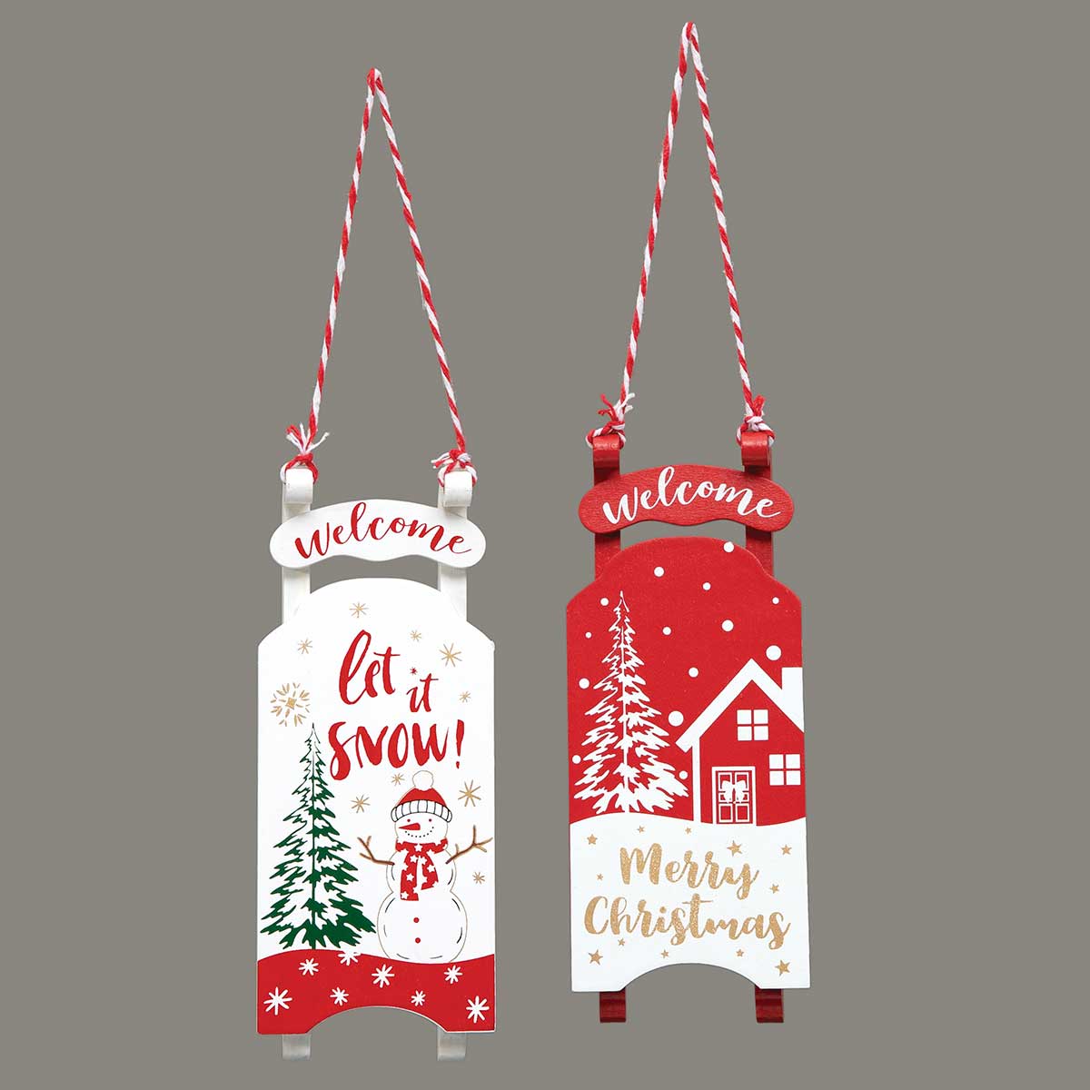 ORNAMENT SLED 2 ASSORTED 2.5IN X 1IN X 6IN RED/WHITE