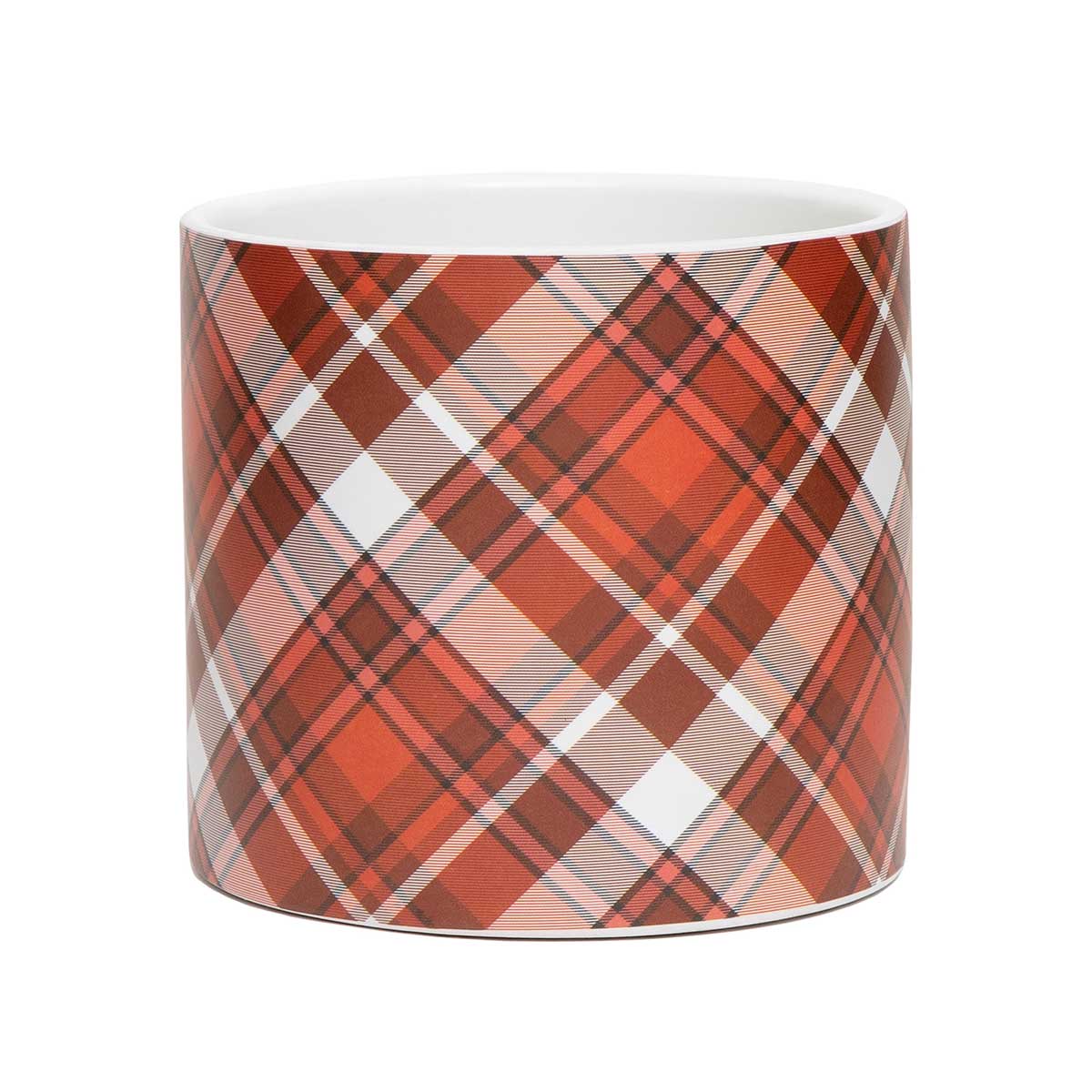 POT CHRISTMAS PLAID LARGE 5.25IN X 4.75IN CERAMIC
