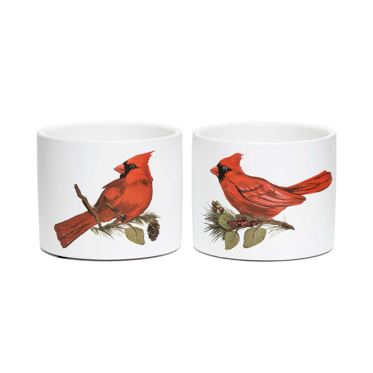 CARDINAL ON BRANCH POT 2 ASSORTED SMALL
