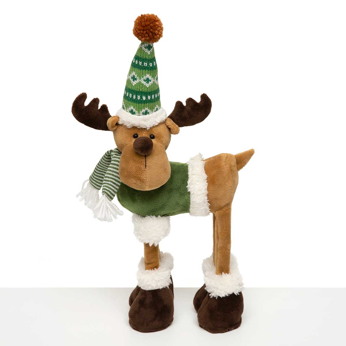 MOOSE WINTER GREEN 4 LEGS 7IN X 4IN X 15IN GREEN/TAN KNIT - Click Image to Close