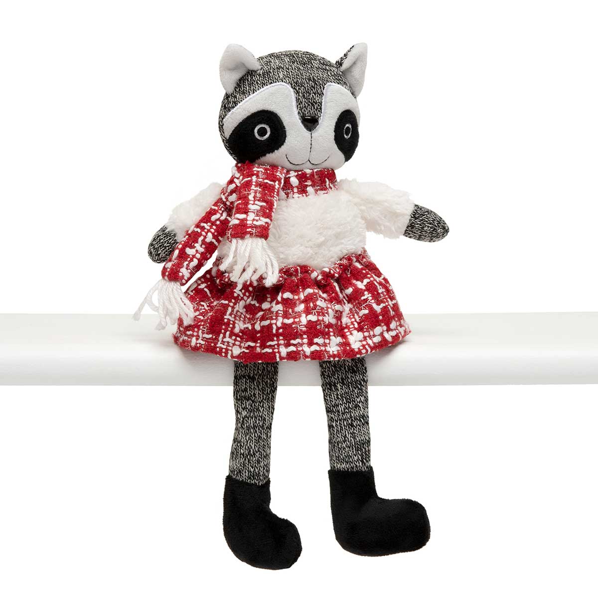 RACCOON WINTER CRITTER WITH LEGS 8IN X 12IN RED/WHITE/GREY