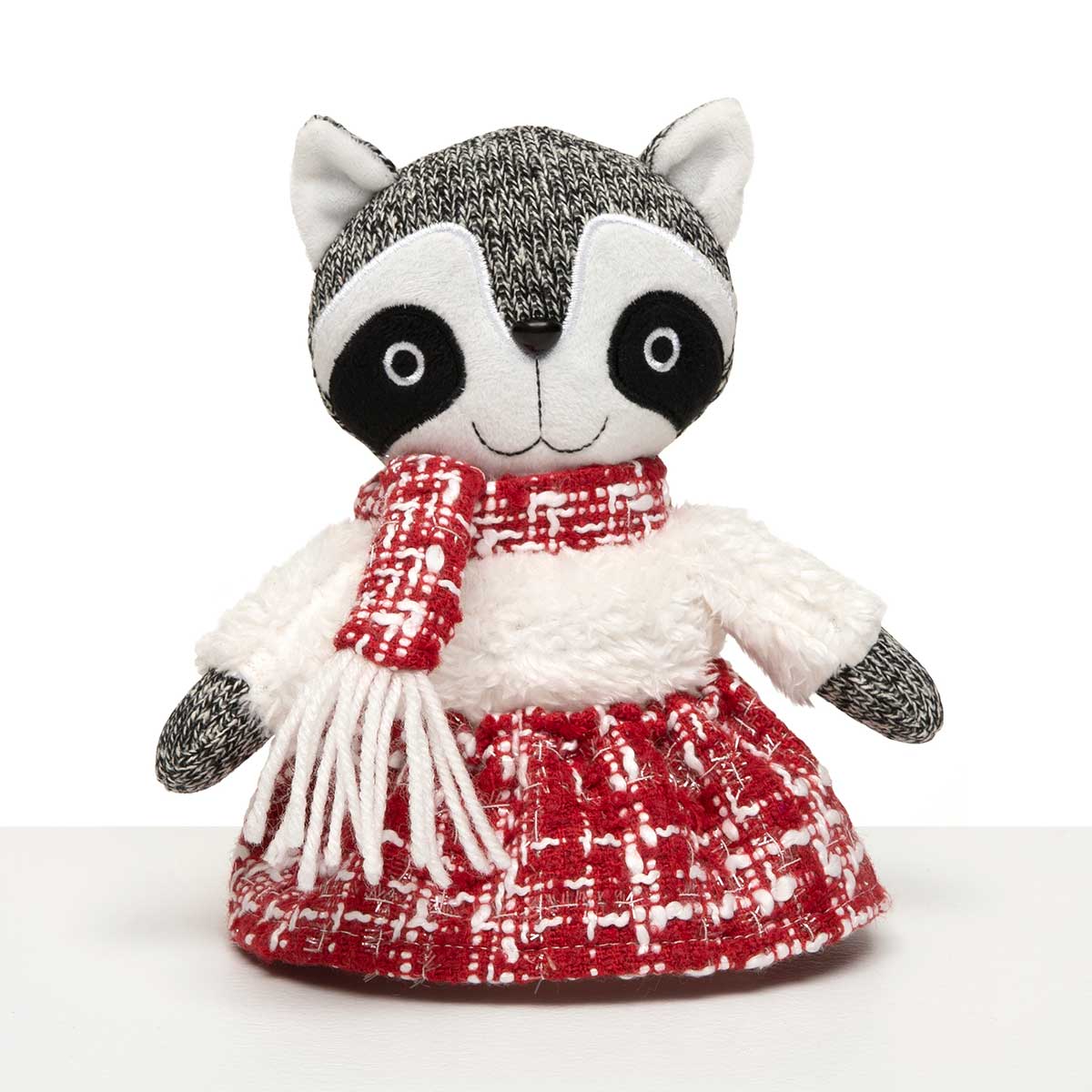 RACCOON WINTER CRITTER GIRL 6IN X 8IN RED/WHITE/GREY - Click Image to Close