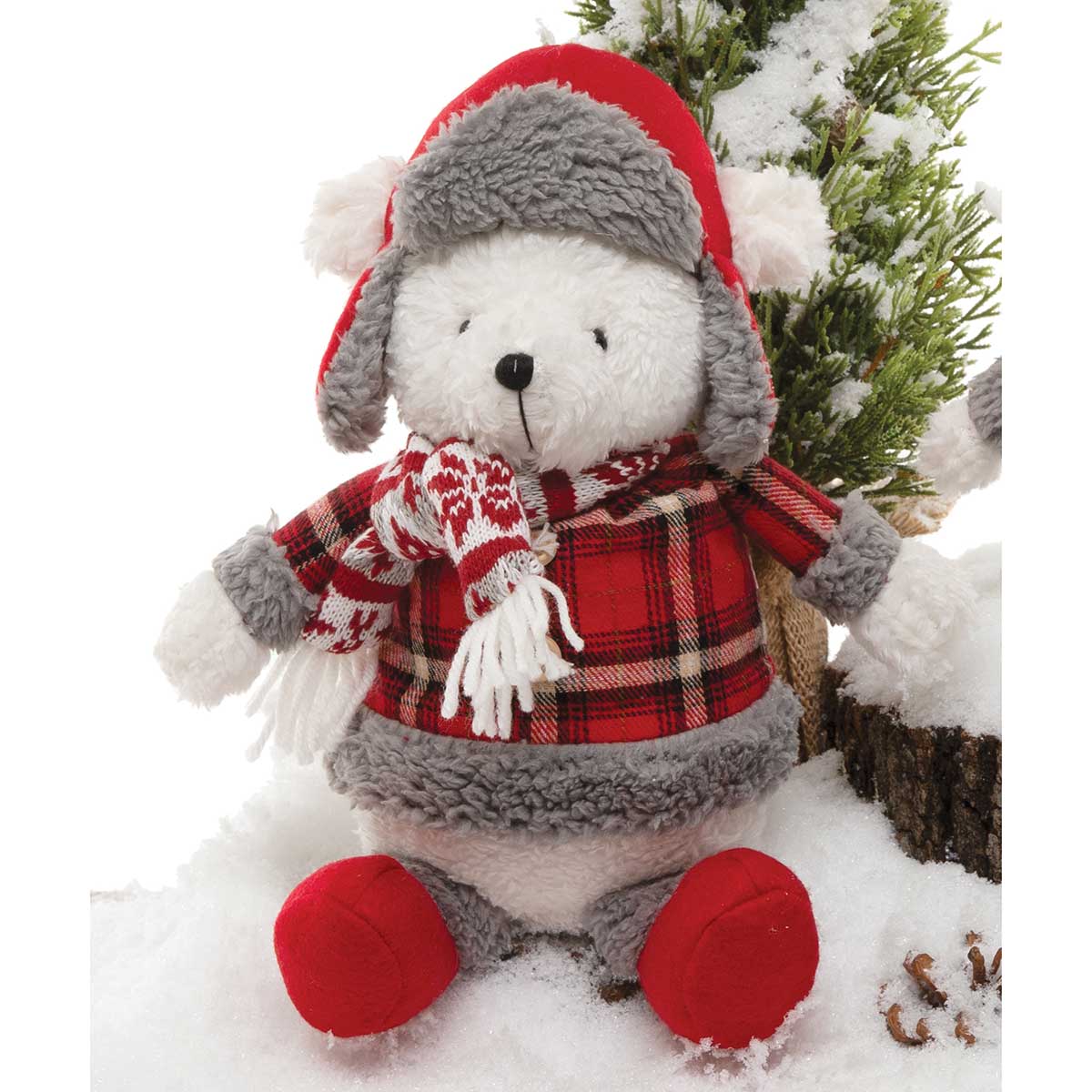 BEAR WINTER CRITTER LARGE 6IN X 9IN WHITE/RED/GREY - Click Image to Close