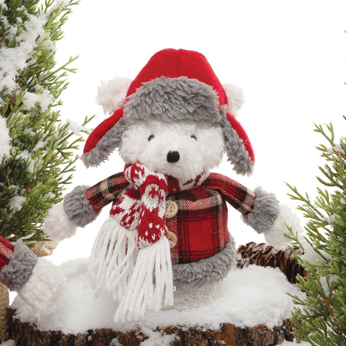 BEAR WINTER CRITTER SMALL 5IN X 7IN WHITE/RED/GREY