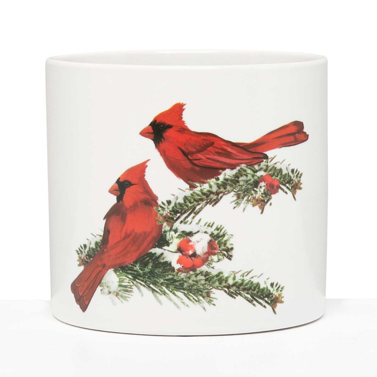 POT CARDINAL LARGE 5IN X 4.75IN WHITE/RED/GREEN CERAMIC