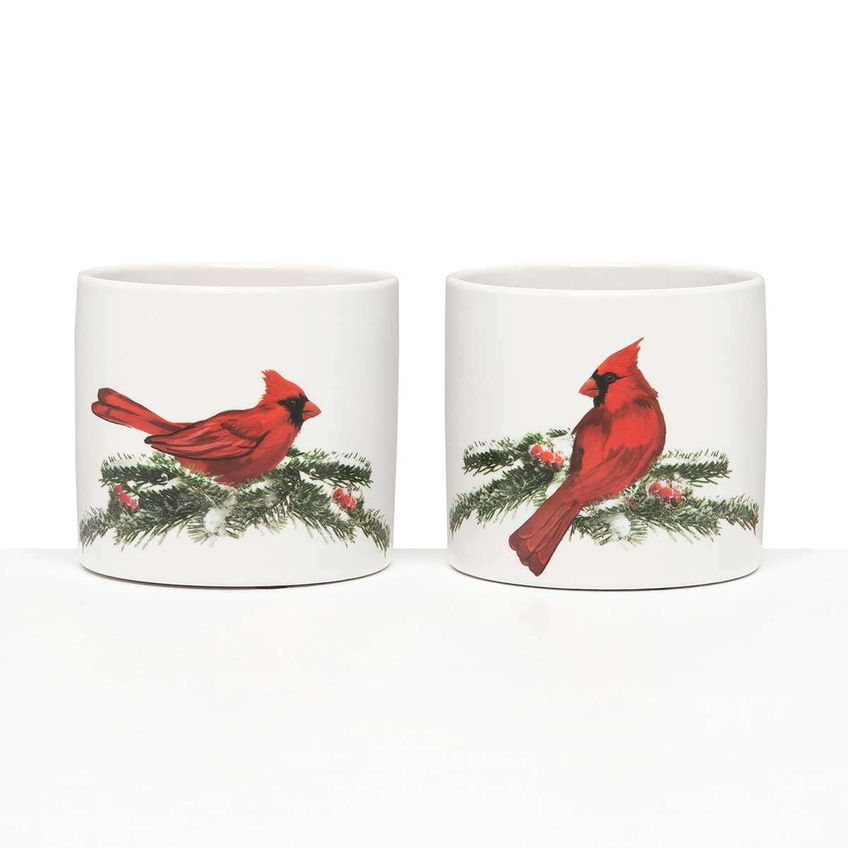 POT CARDINAL 2 ASSORTED SMALL 3.75IN X 3.5IN WHITE/RED/GREEN