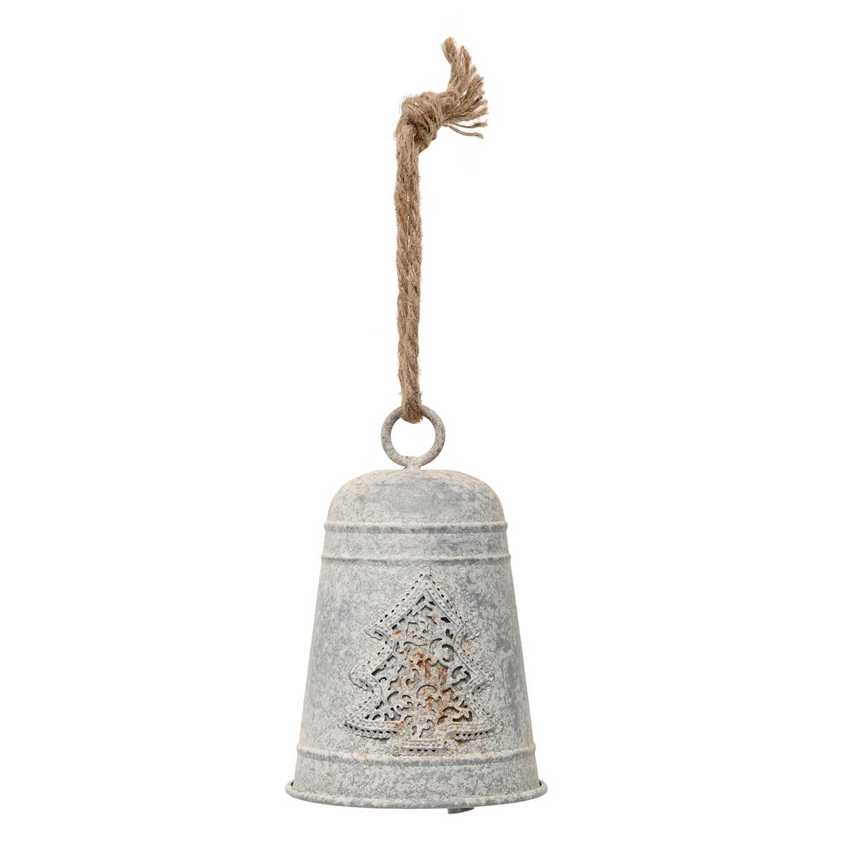 BELL VINTAGE WITH TREE GREY 5IN X 7.25IN WITH ROPE HANGER