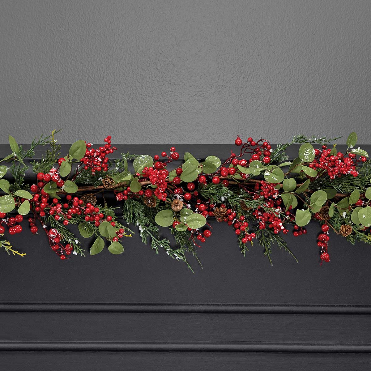 FROSTED RED BERRY/EUCALYPTUS GARLAND WITH MINI PINECONES