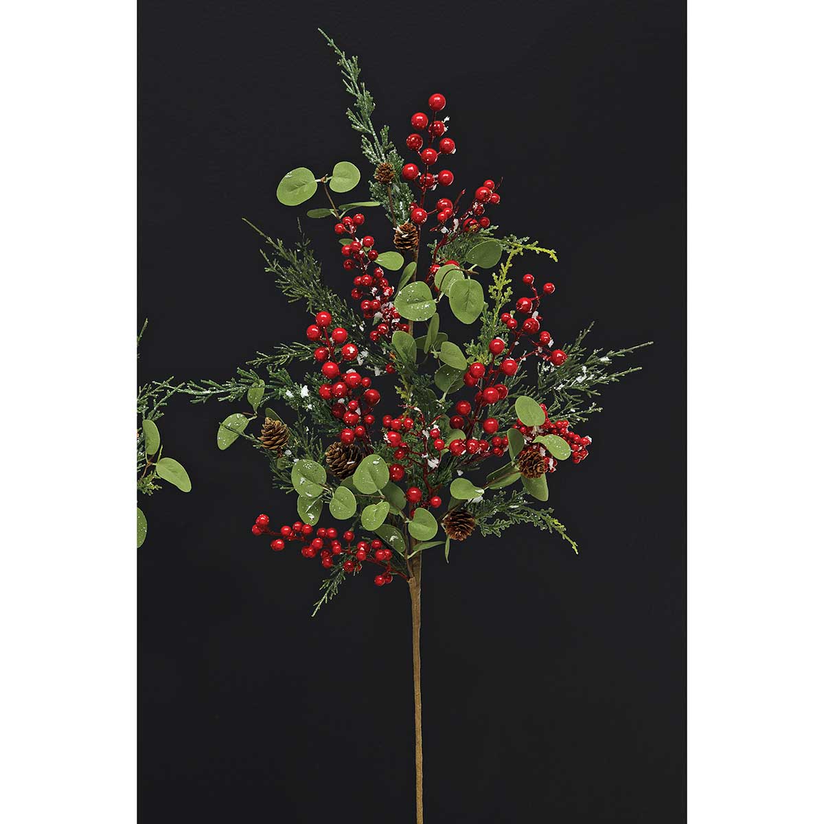 FROSTED RED BERRY/EUCALYPTUS SPRAY WITH MINI PINECONES - Click Image to Close