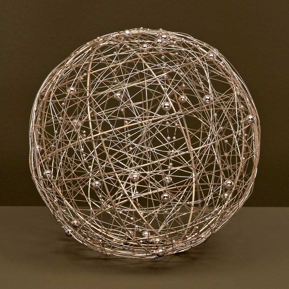 DECORATIVE WIRE BALL CHAMPAGNE WITH BEADS LARGE 7.5" - Click Image to Close