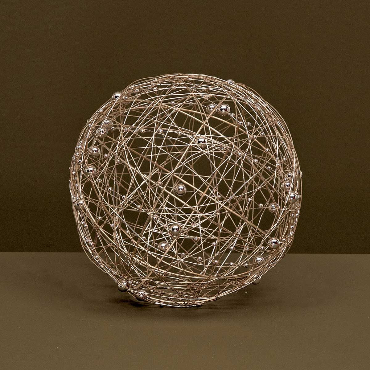 DECORATIVE WIRE BALL CHAMPAGNE WITH BEADS MEDIUM 5.5" - Click Image to Close
