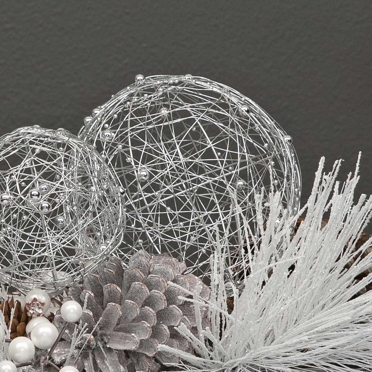 DECORATIVE WIRE BALL SILVER WITH BEADS MEDIUM 5.5" - Click Image to Close