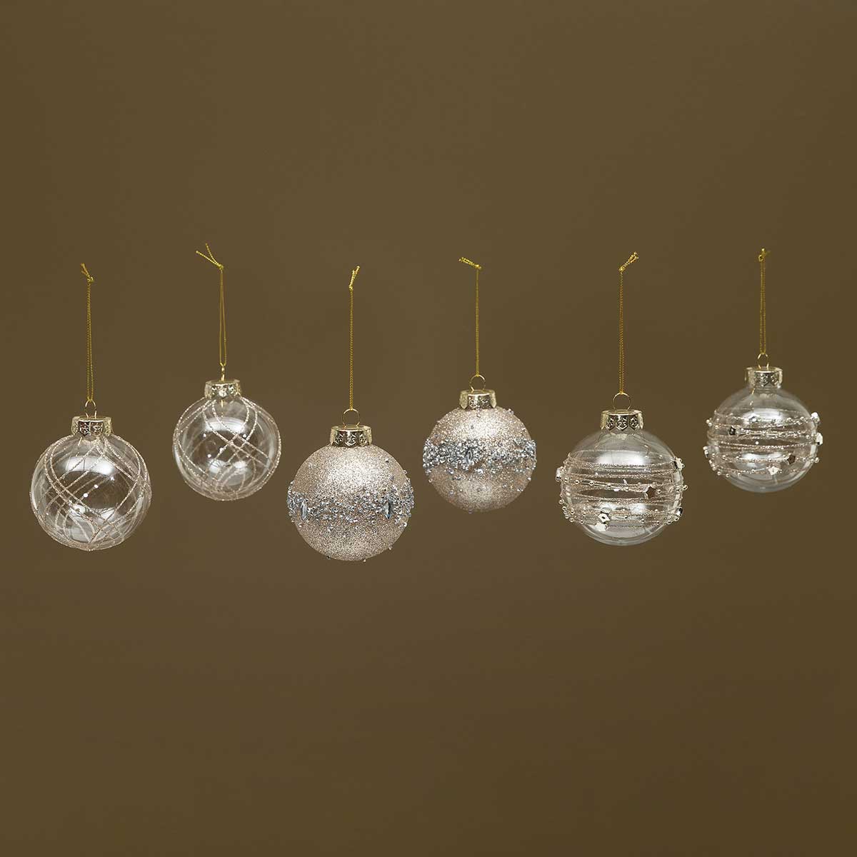CLEAR ACRYLIC ORNAMENT SPARKLING CHAMPAGNE BOX OF 6