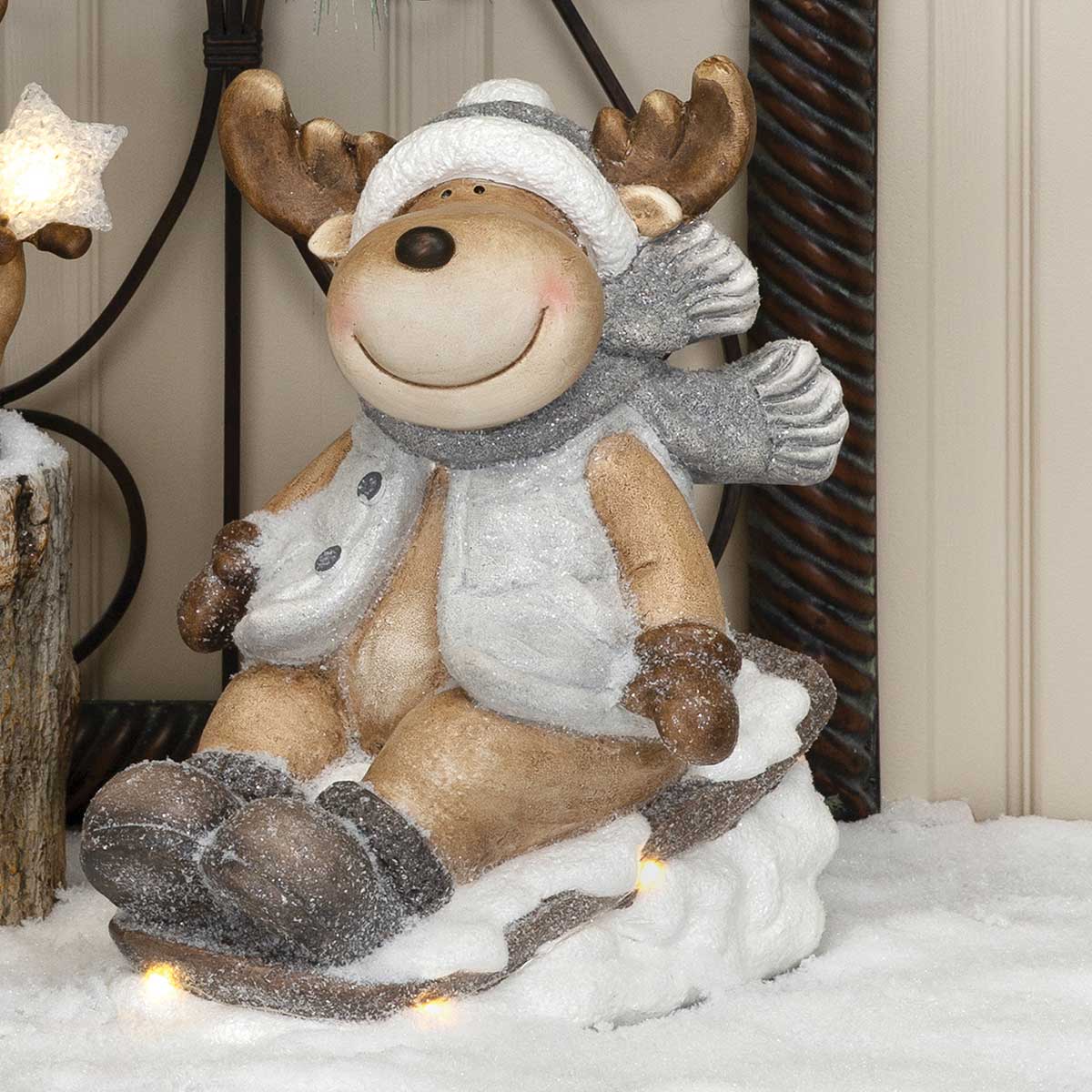 SAMMY SLEDS LARGE RESIN MOOSE ON SLED WITH GLITTER, SNOW