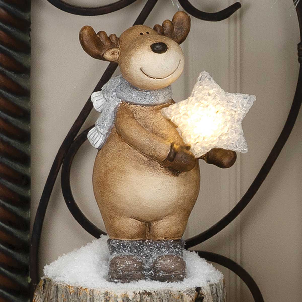 STARRY SKY RESIN MOOSE WITH GLITTER, SNOW AND LED STAR - Click Image to Close