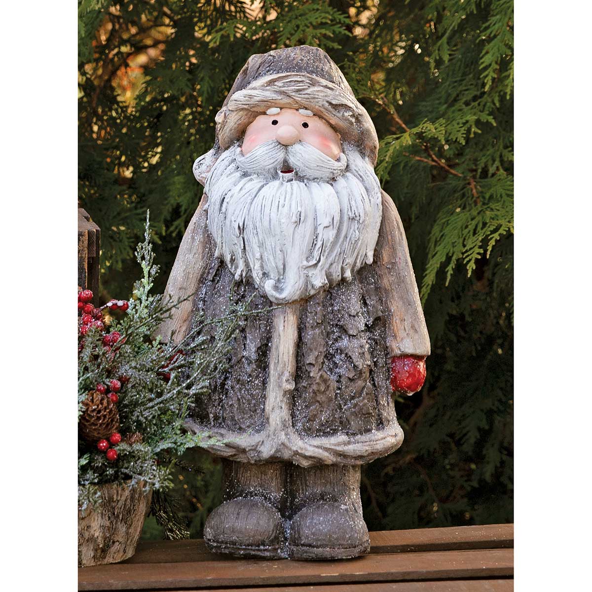 GRANDFATHER FROST RESIN SANTA FAUX BARK BODY WITH GLITTER