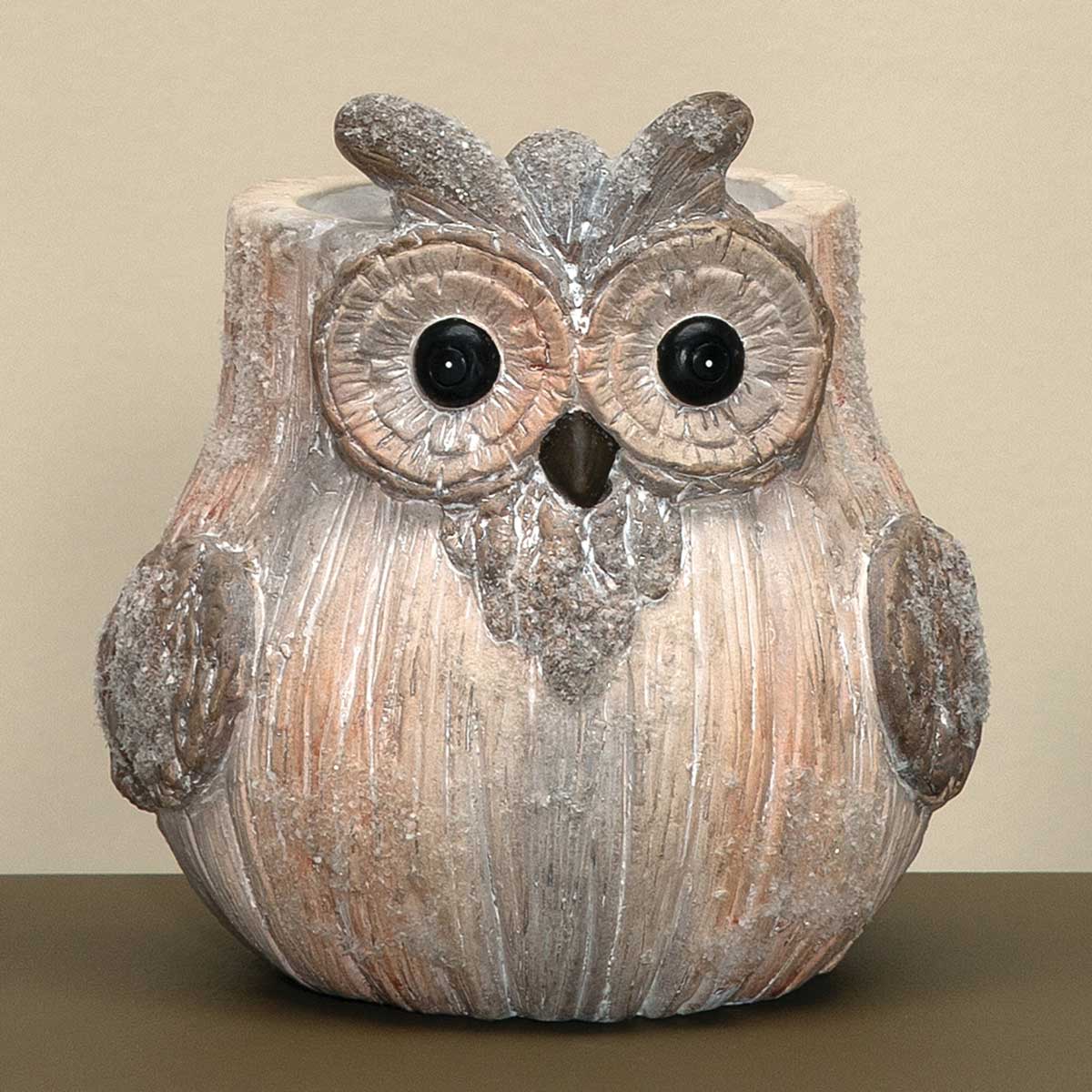 OLLIE FROSTED CERAMIC OWL POT CREAM/BROWN WITH MICA LG