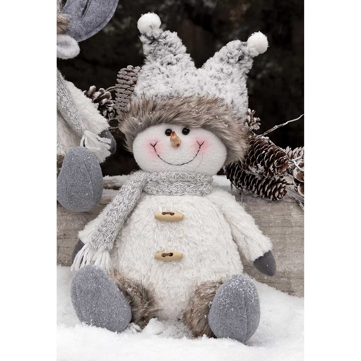LILY SITTING SNOW KID GREY/CREAM WITH SHERPA POINTY HAT