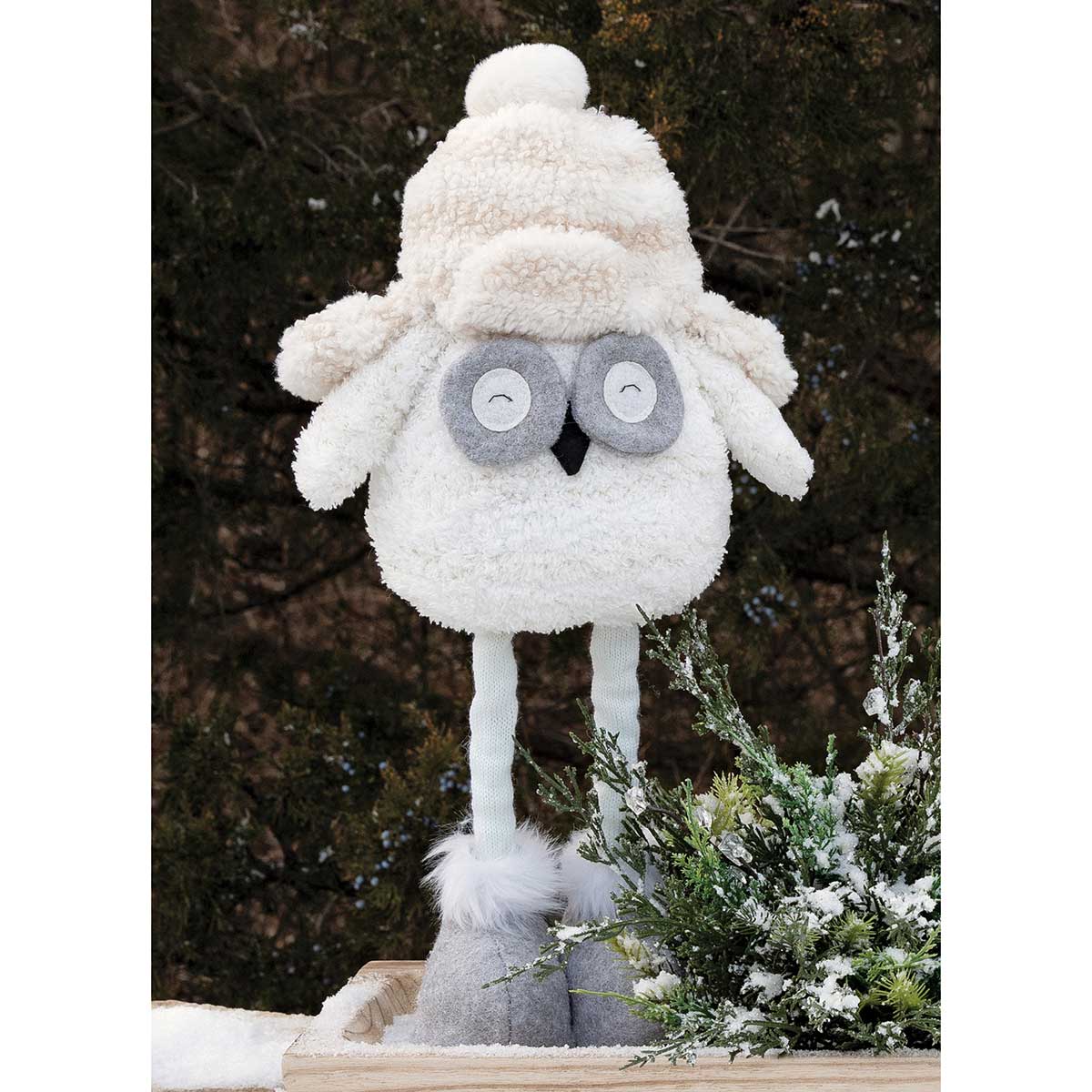 EDDIE OWL EXPANDABLE FUZZY OWL PLUSH WITH STRIPED FLAP HAT - Click Image to Close
