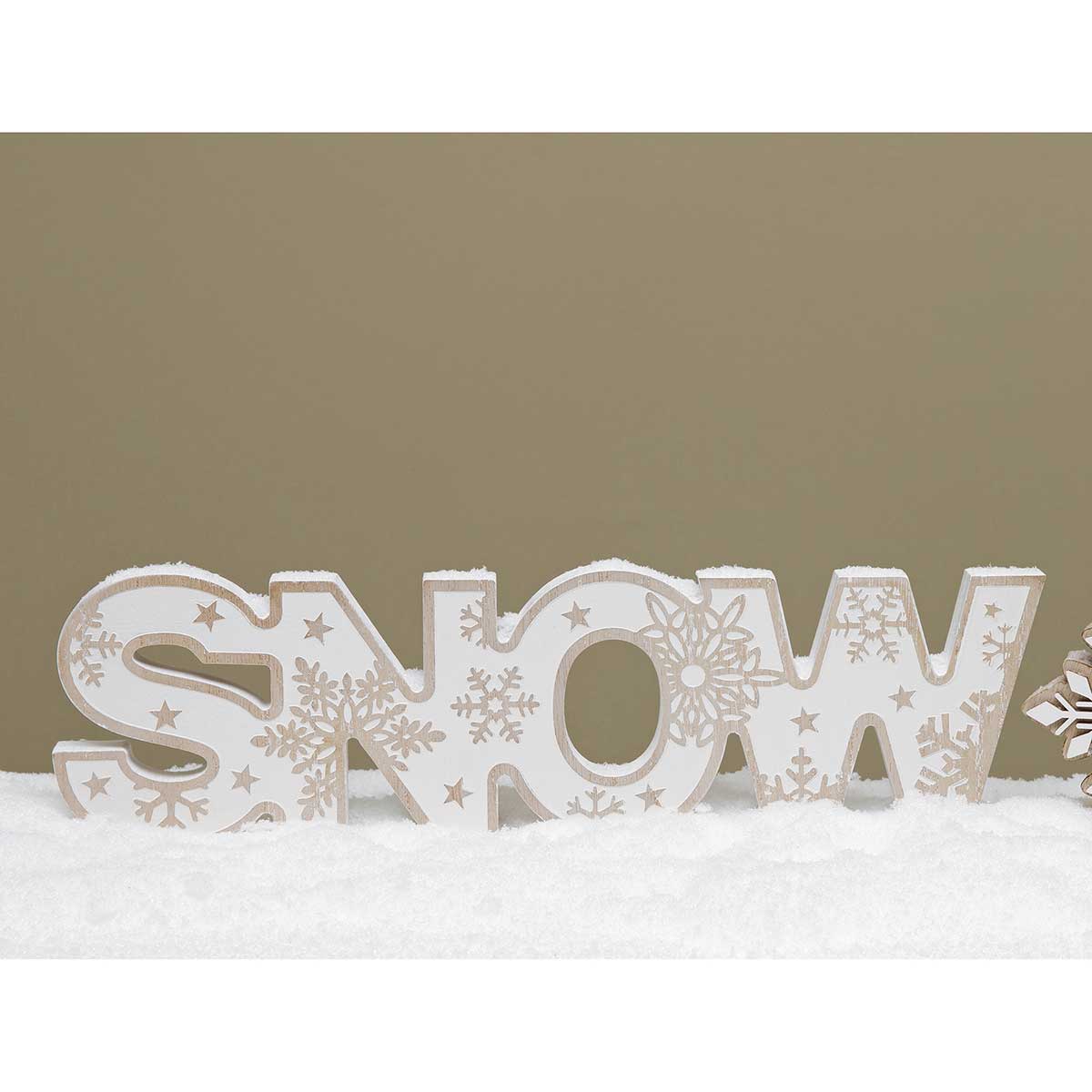 SNOW SIGN WOOD SIT-A-BOUT NATURAL/WHITE 15.5"X.75"X4.5" - Click Image to Close