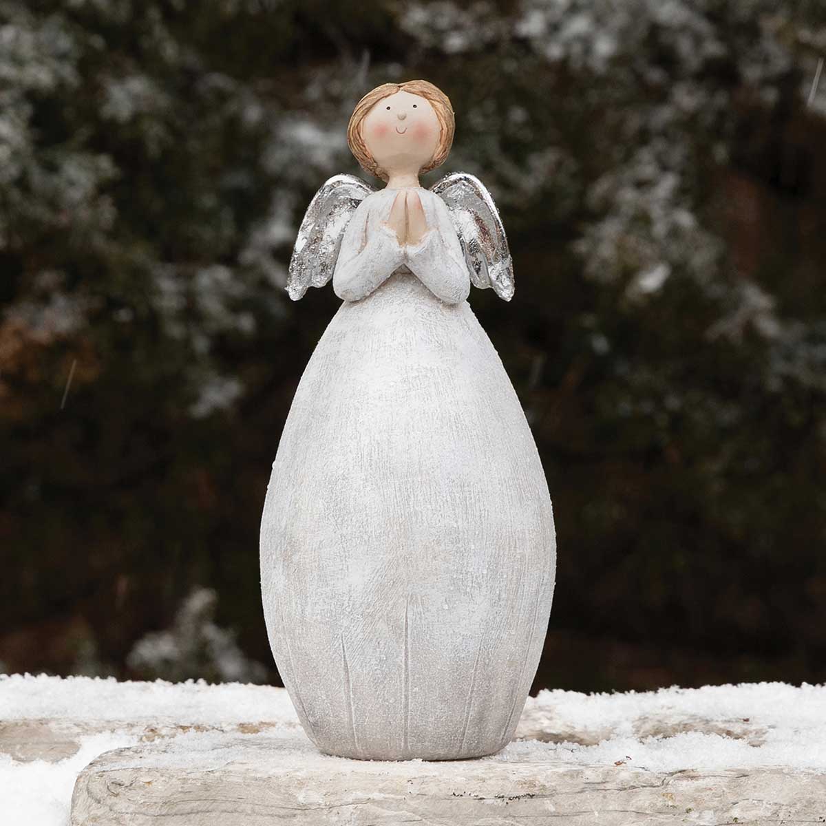 RESIN ANGEL SIT-A-BOUT GREY/SILVER WITH PRAYING HANDS LARGE - Click Image to Close