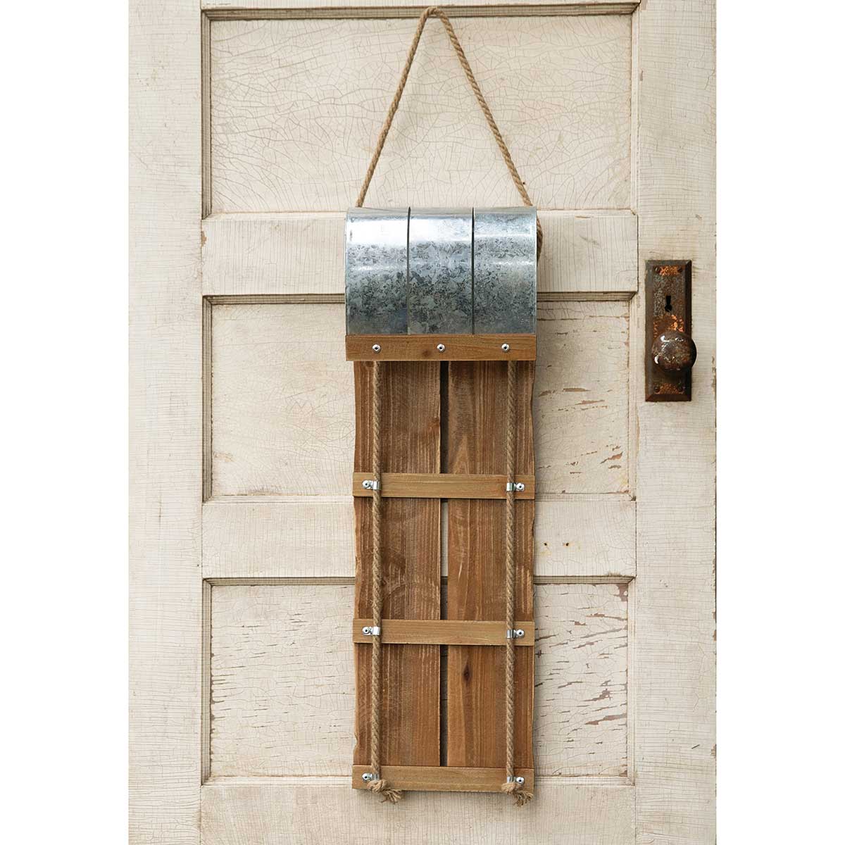 NATURAL WOOD/GALVANIZED METAL SLED WITH ROPE HANGER - Click Image to Close