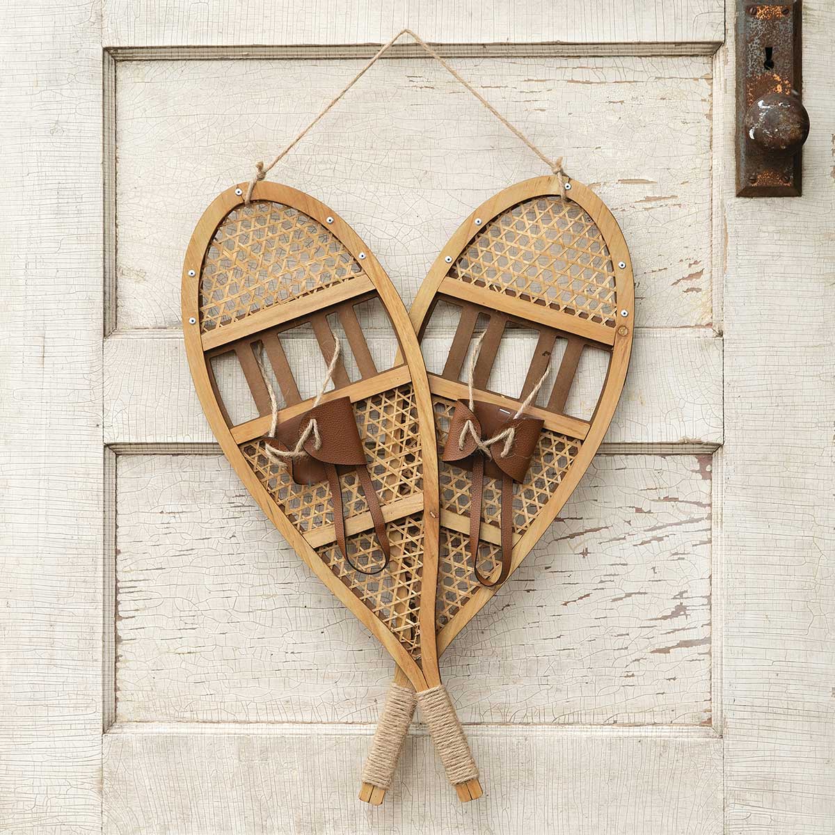 WOOD/WICKER SNOWSHOES NATURAL WITH JUTE HANGER - Click Image to Close