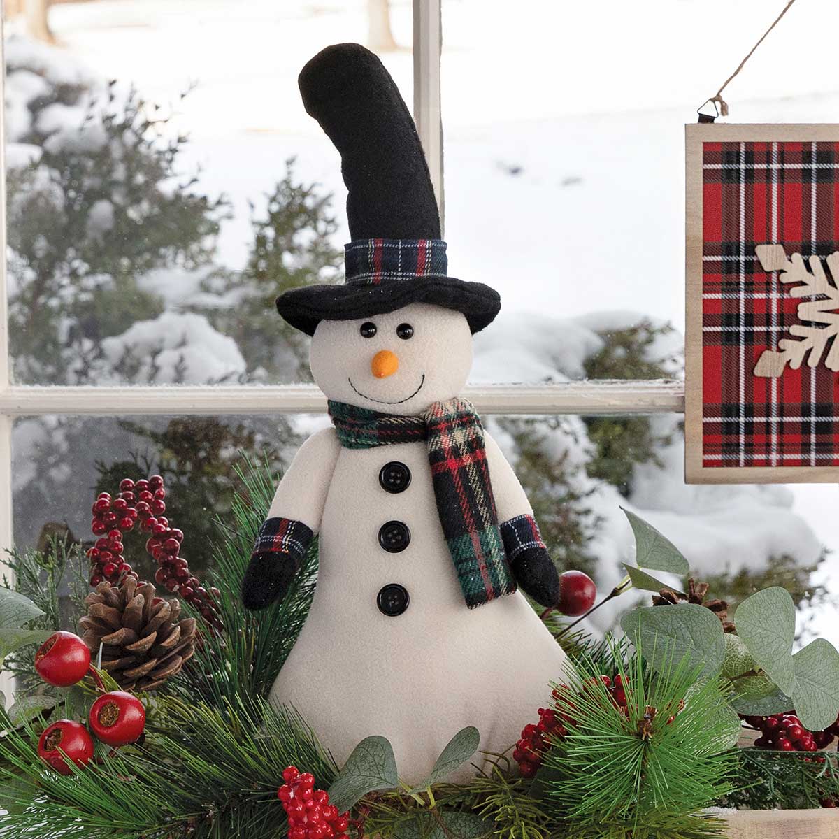 SAWYER SNOWMAN CREAM/BLACK/GREEN WITH WIRED TOP HAT - Click Image to Close