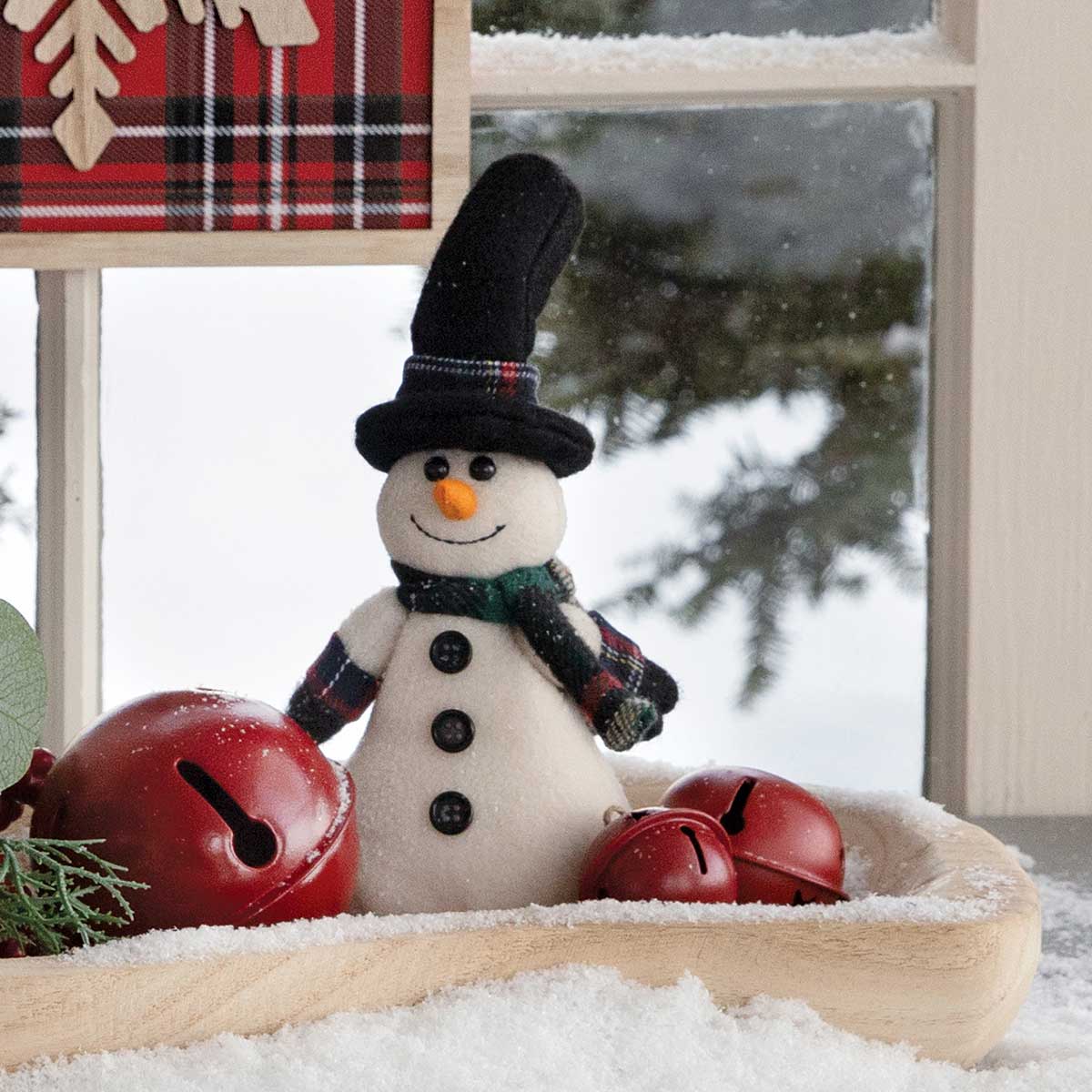 SAWYER SNOWMAN CREAM/BLACK/GREEN WITH WIRED TOP HAT - Click Image to Close