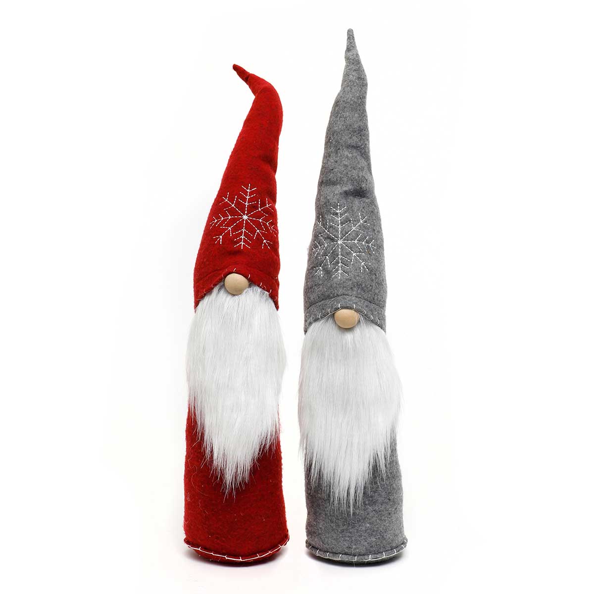 SCHNITZEL GNOME WITH SNOWFLAKE HAT, WOOD NOSE, CURLY BEARD WITH