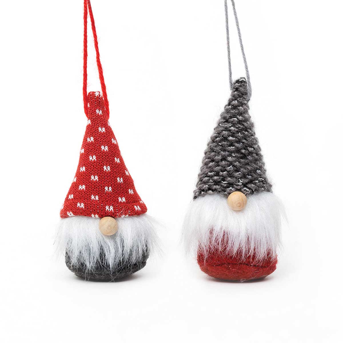 Ray and Ralphie Grey/Red Gnome Ornament with Wood Nose and White