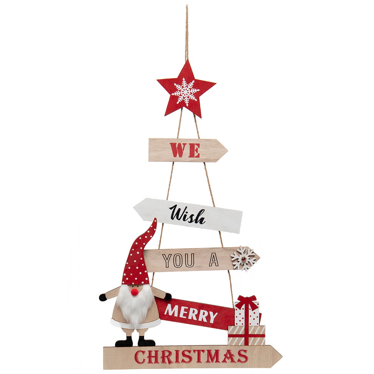 We Wish You a Merry Christmas Gnome Wood Hanging Sign Red/White