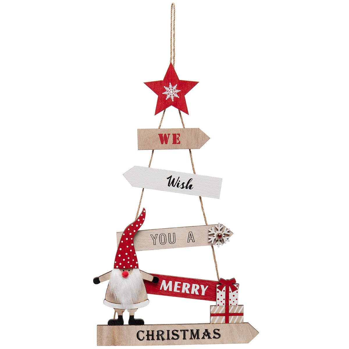 We Wish You a Merry Christmas Gnome Wood Hanging Sign Red/White