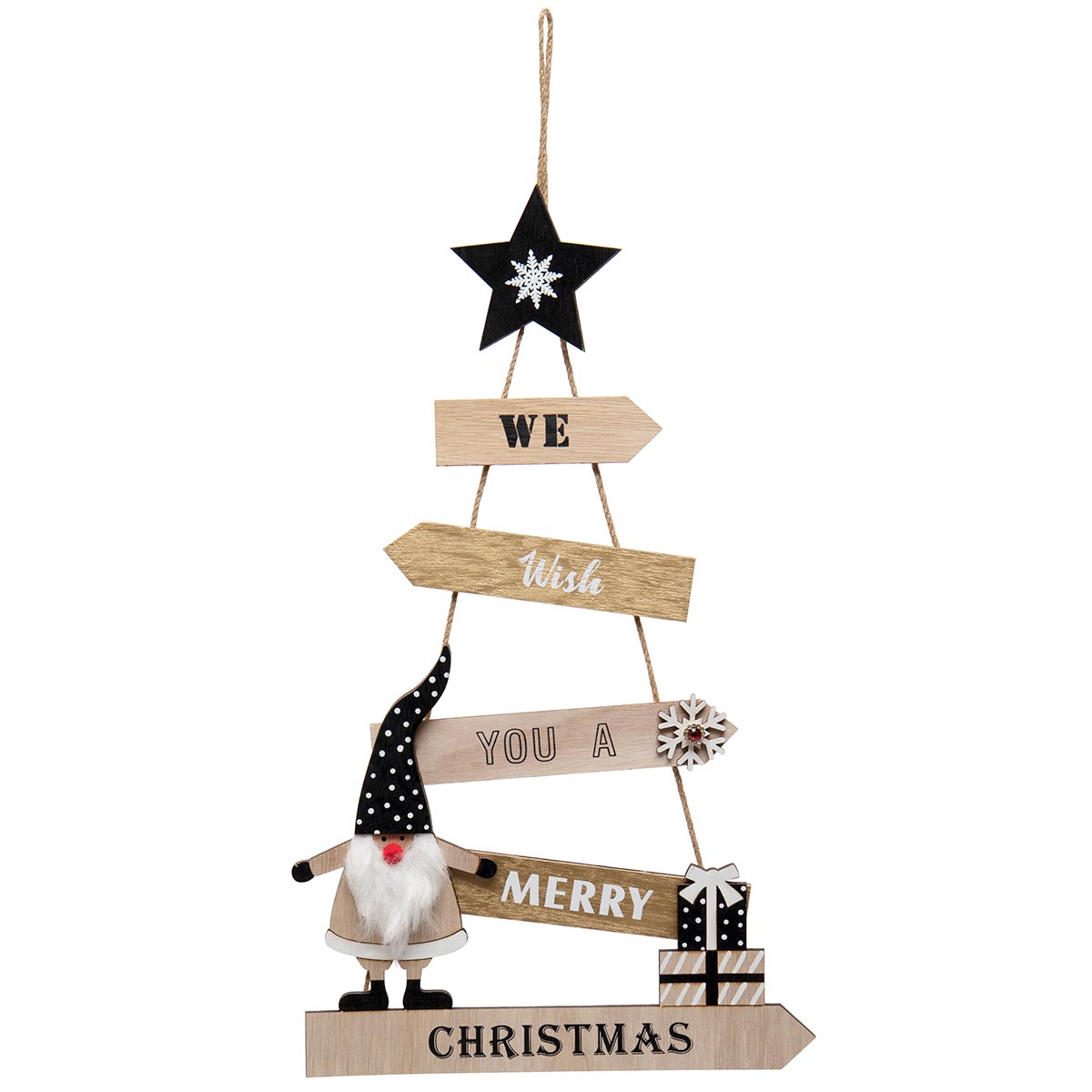 We Wish You a Merry Christmas Gnome Wood Hanging Sign Black/Whi