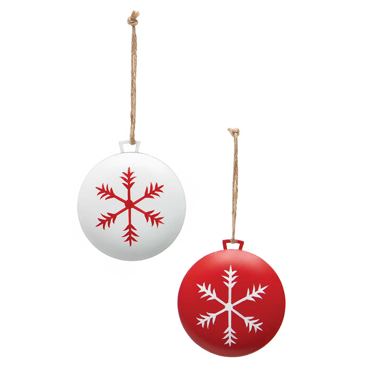 ALPINE ROUND METAL ORNAMENT WITH SNOWFLAKE AND
