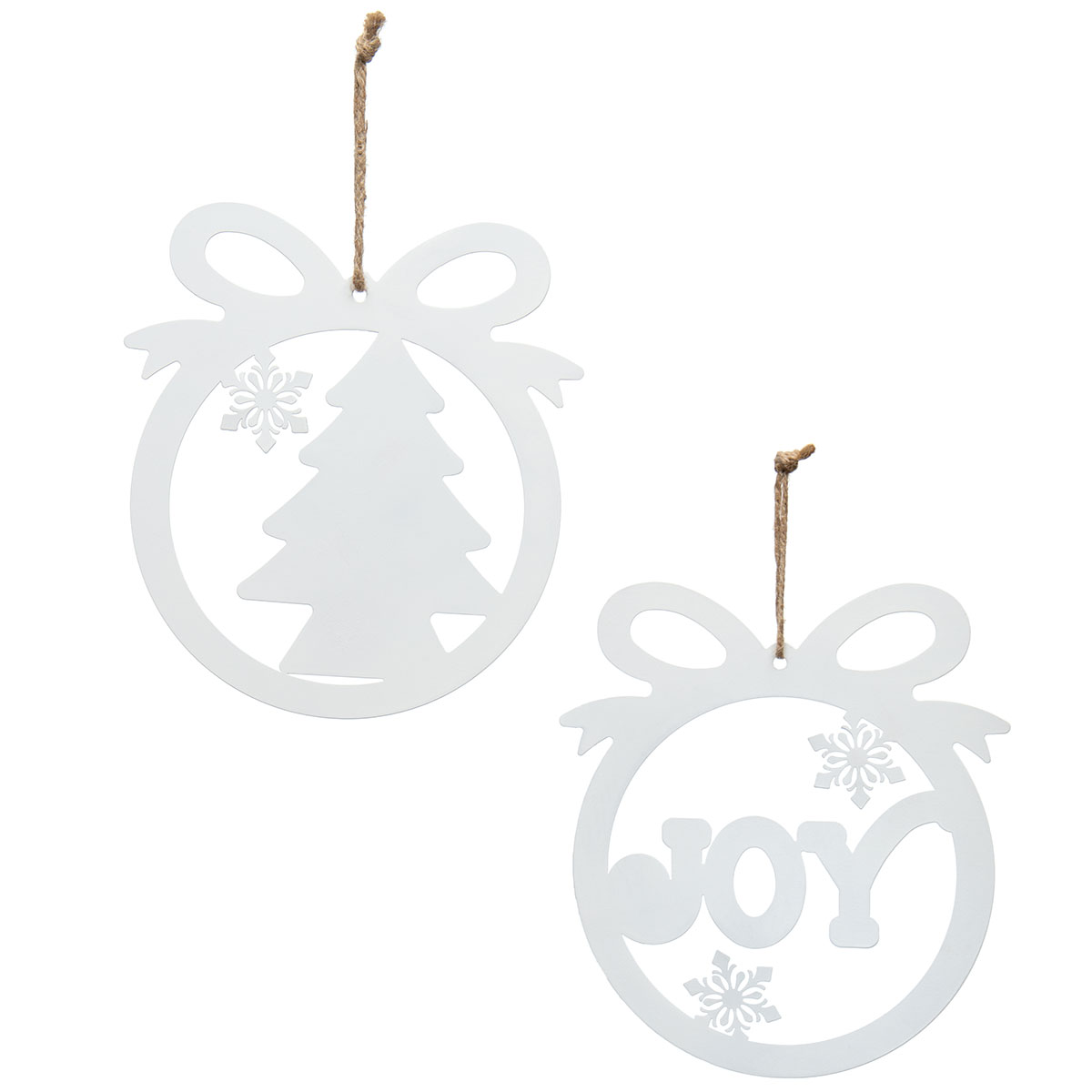 Winter Ball with Bow Flat Metal Ornament White with Snowflake Jo