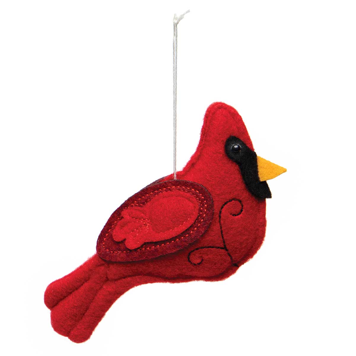 CARDINAL RED ORNAMENT WITH STRING HANGER 5.5"X1"X3"
