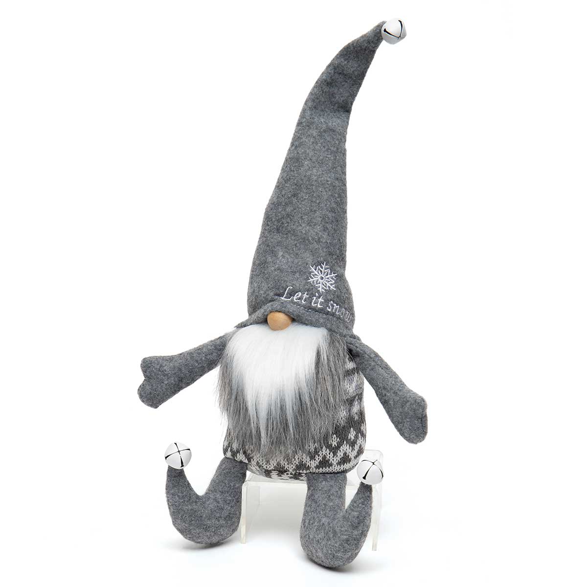 ELFIN LET IT SNOW GNOME GREY WITH JINGLE BELLS, WIRED HAT