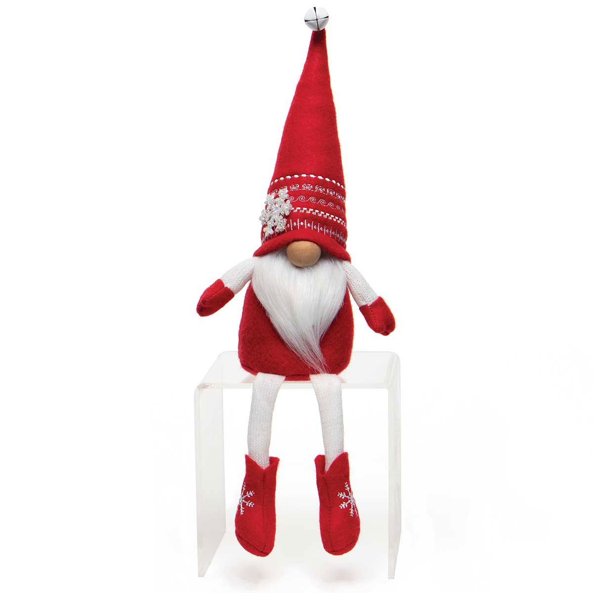 !SYDNEY SNOWFLAKE GNOME RED WITH JINGLE BELL, EMBROIDERED