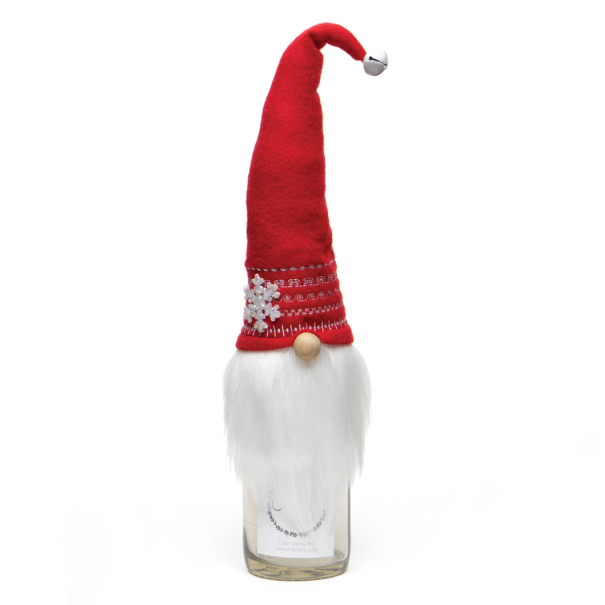 Sydney Snowflake Gnome Bottle Topper Red with Jingle Bell
